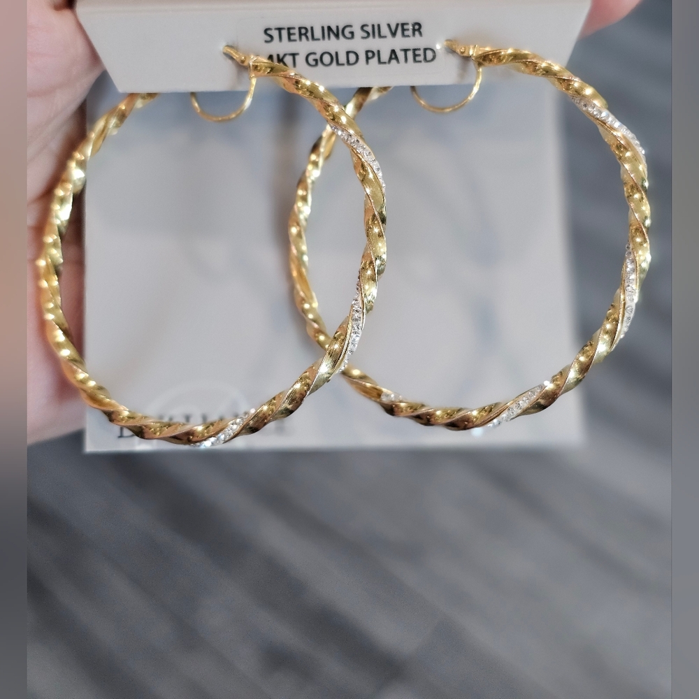 JORDAN MOM 14k Gold Plated and Solid Sterling Silver With Crystals Hoop Earrings - Picture 12 of 13